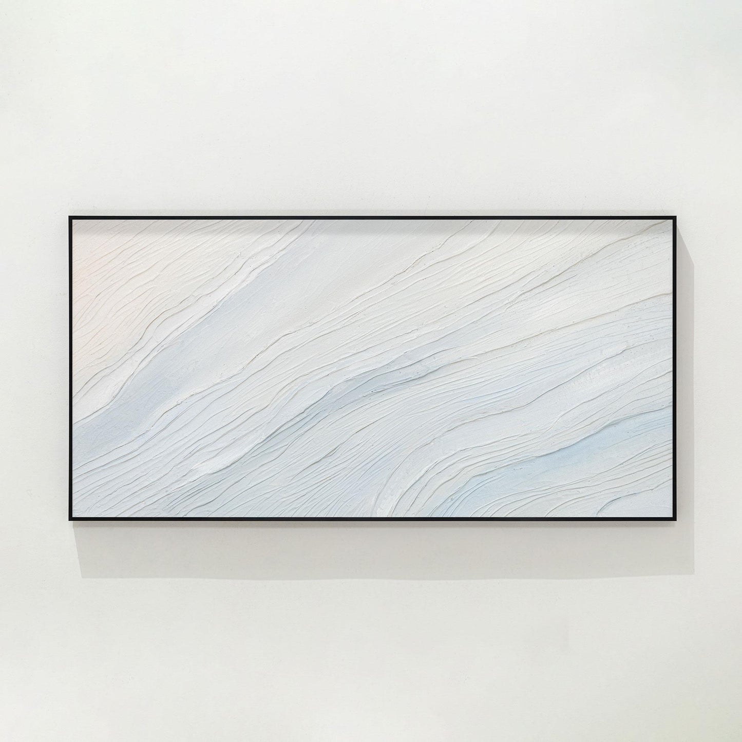 Cream White Light Blue Minimalist Painting on Canvas, 3D Textured Abstract Ocean #9