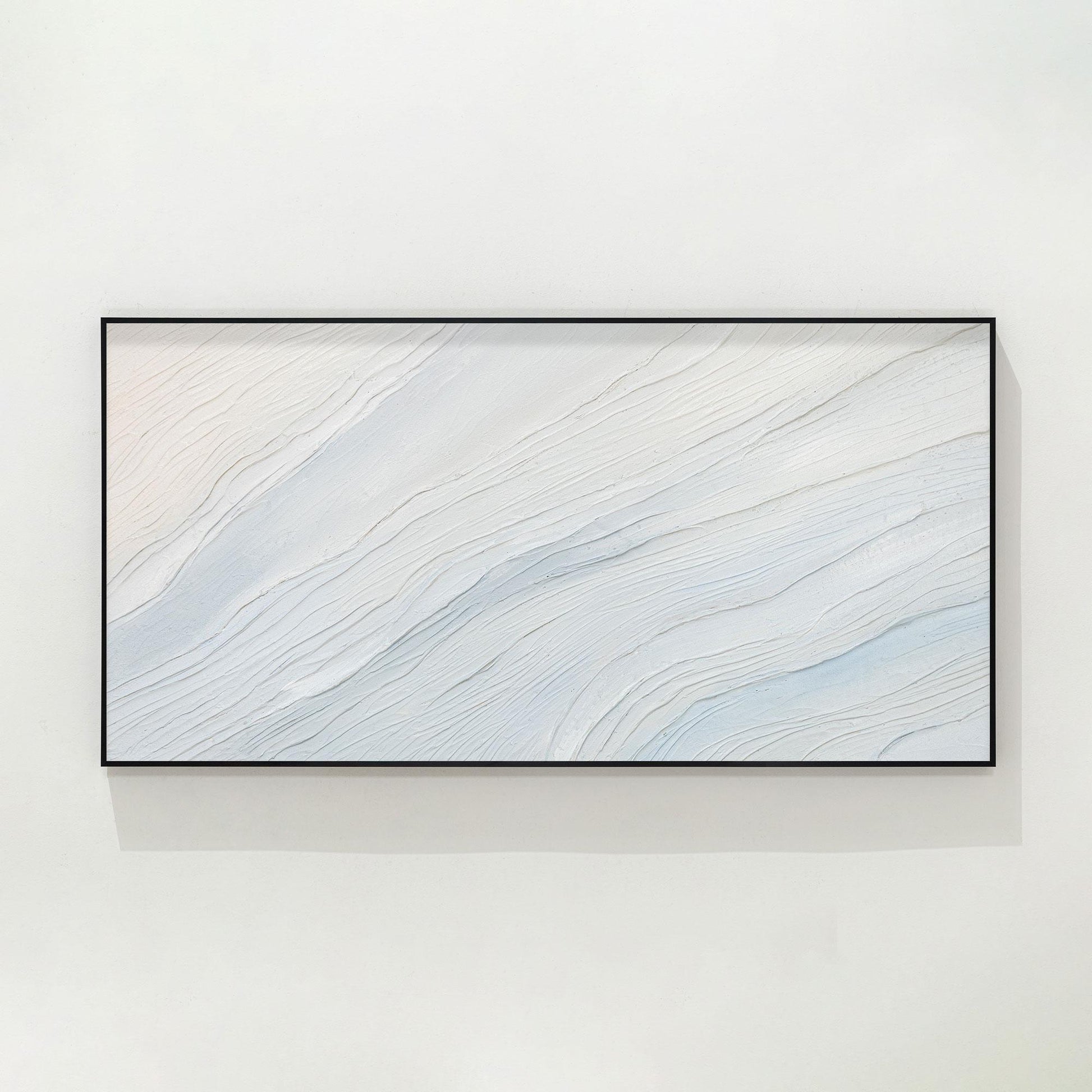 Cream White Light Blue Minimalist Painting on Canvas, 3D Textured Abstract Ocean #9