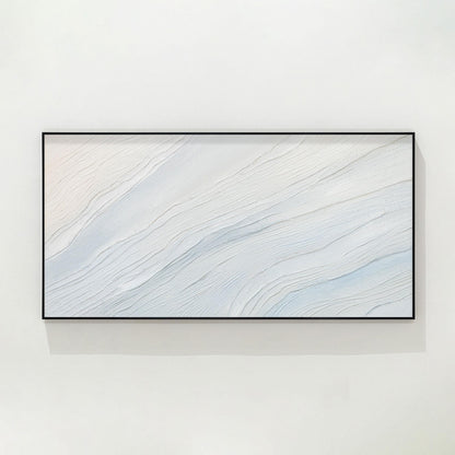 Cream White Light Blue Minimalist Painting on Canvas, 3D Textured Abstract Ocean #9