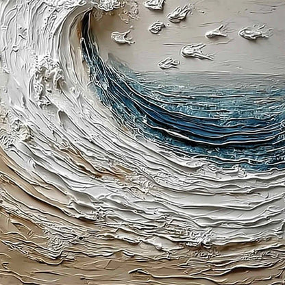 Crescendo | Textured Coastal Wave Impasto Original Oil Painting | rectangular format, hand-painted canvas edge