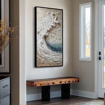Crescendo | Textured Coastal Wave Impasto Original Oil Painting | blue palette, original Hand-painted on premium stretched canvas using artist-grade oils; rich layered surface combines smooth gradi...