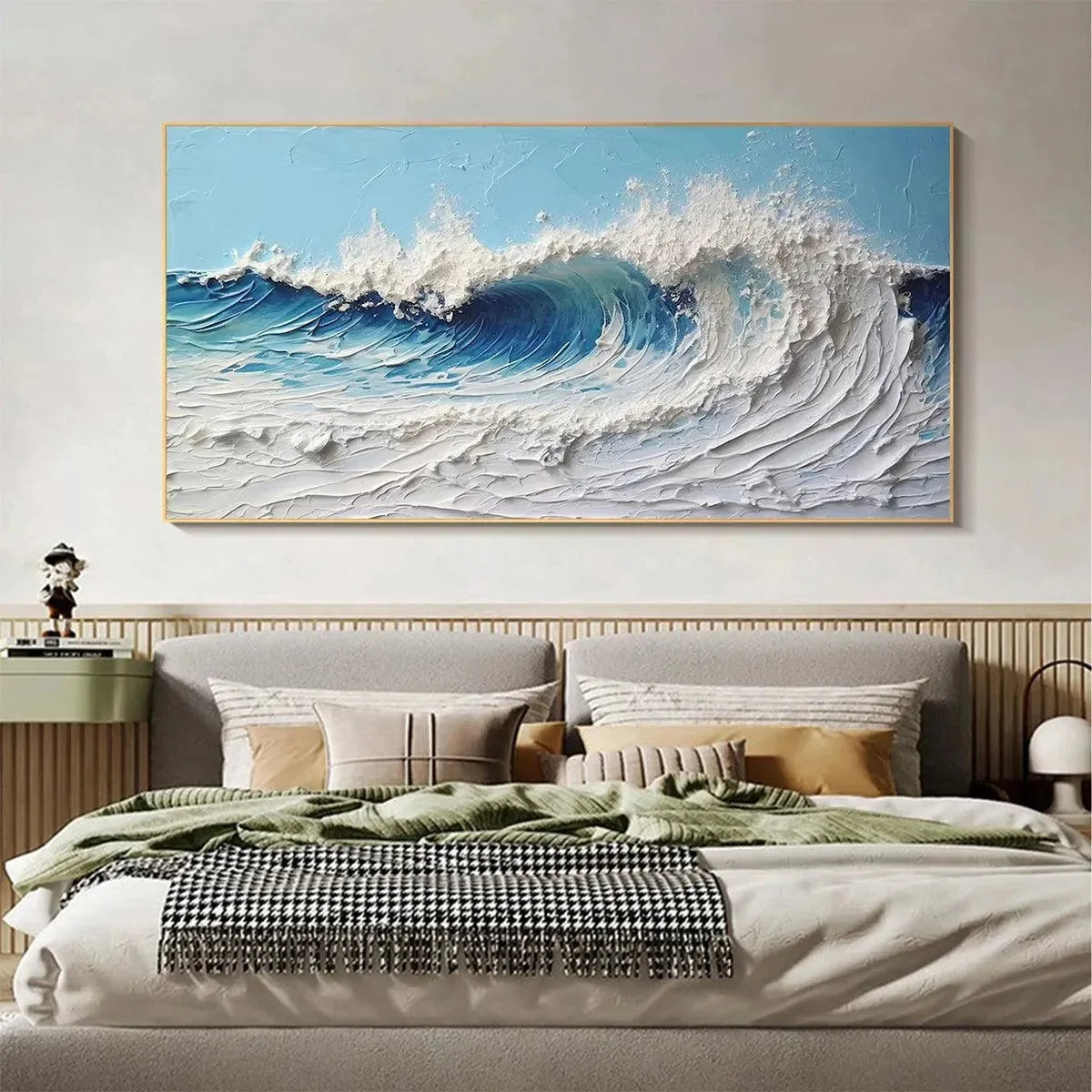 CRESTING WAVE: Textured Abstract Ocean Wave Painting in Blue and White | Abstract closeup, raised brushwork detail