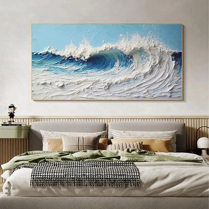 CRESTING WAVE: Textured Abstract Ocean Wave Painting in Blue and White | Abstract closeup, raised brushwork detail