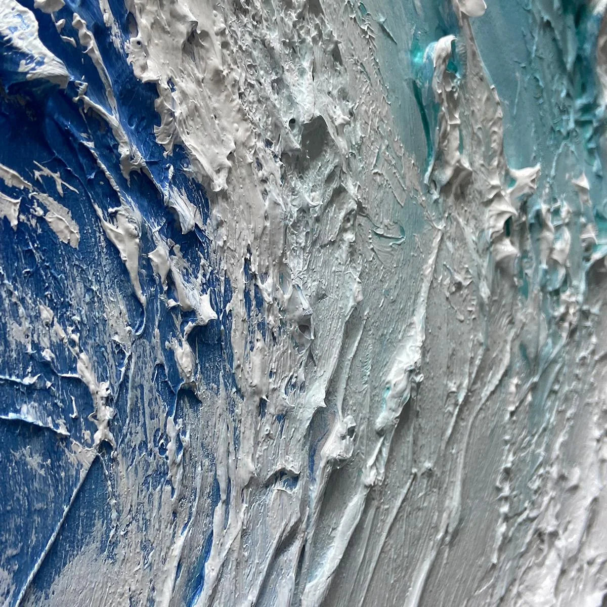 CRESTING WAVE: Textured Abstract Ocean Wave Painting in Blue and White | rectangular format, hand-painted canvas edge