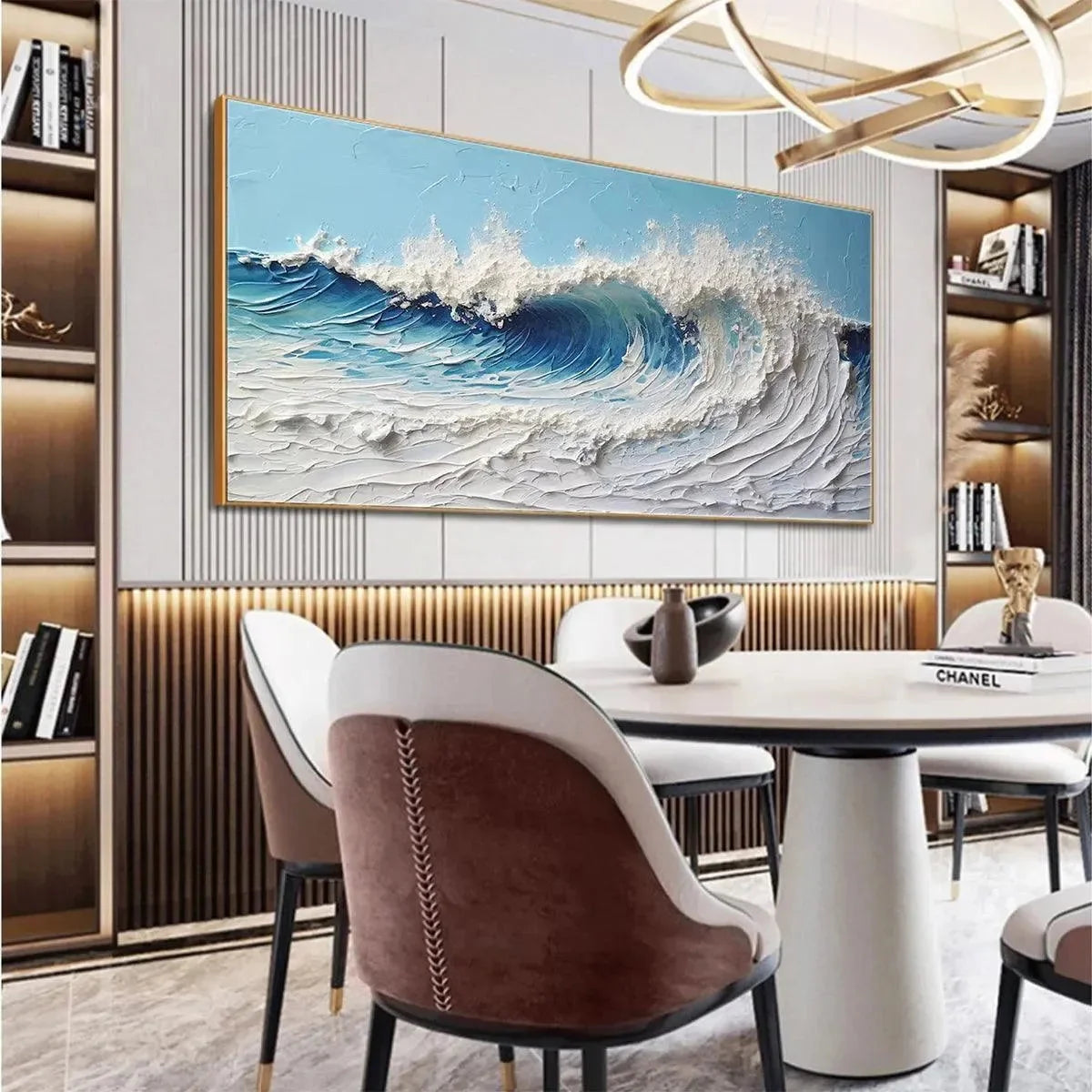 CRESTING WAVE: Textured Abstract Ocean Wave Painting in Blue and White | rolled canvas, ready for custom framing