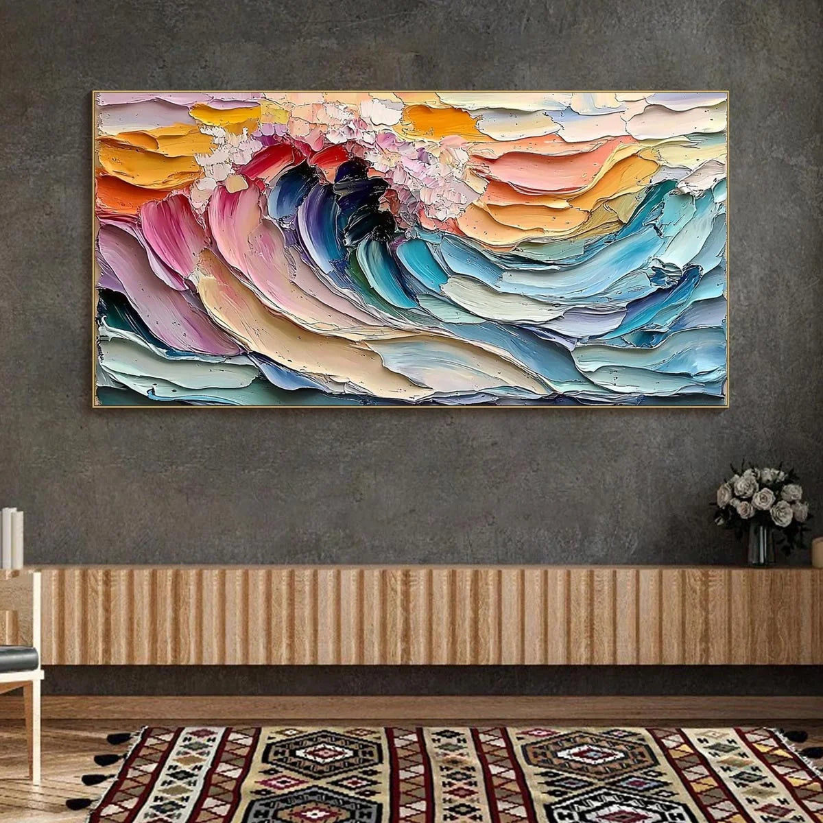 CRESTING WAVE: Textured Impasto Ocean Wave Oil Painting | Abstract mood, soft natural light studio shot