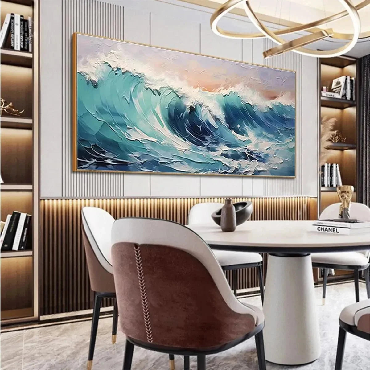 CRESTING WAVE: Textured Ocean Painting, Turquoise Wave Wall Art, Panoramic Canvas, Seascape Decor | Abstract closeup, raised brushwork detail