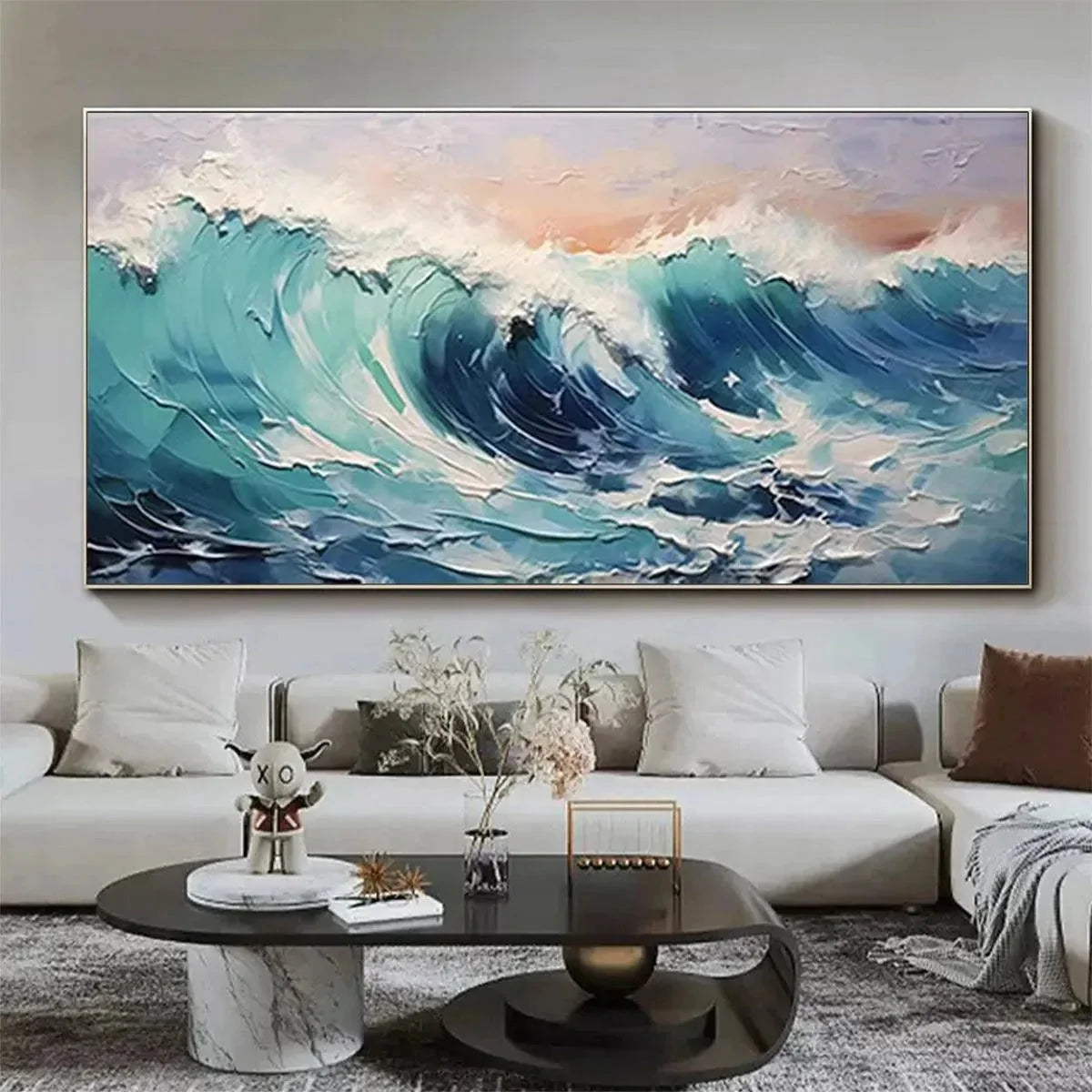 CRESTING WAVE: Textured Ocean Painting, Turquoise Wave Wall Art, Panoramic Canvas, Seascape Decor | blue palette, original Hand-painted on premium stretched canvas using artist-grade oils; rich lay...