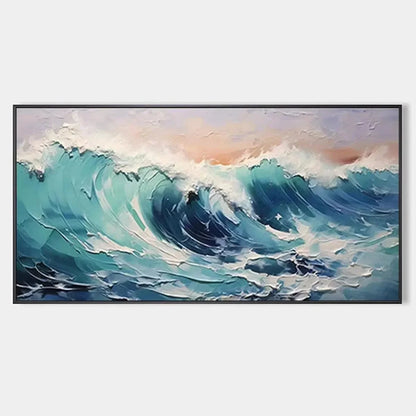 CRESTING WAVE: Textured Ocean Painting, Turquoise Wave Wall Art, Panoramic Canvas, Seascape Decor | hanging in CRESTING WAVE: Textured Ocean Painting, Turquoise Wave Wall Art, Panoramic Canvas, Sea...