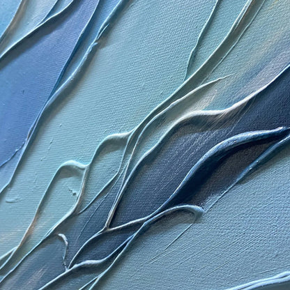 CRESTING WAVE: Textured Seascape Painting | black frame version on white wall