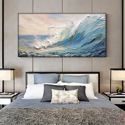 CRESTING WAVE: Textured Seascape Painting | blue palette, original Hand-painted on premium stretched canvas using artist-grade oils; rich layered surface combines smooth gradients with tactile impa...