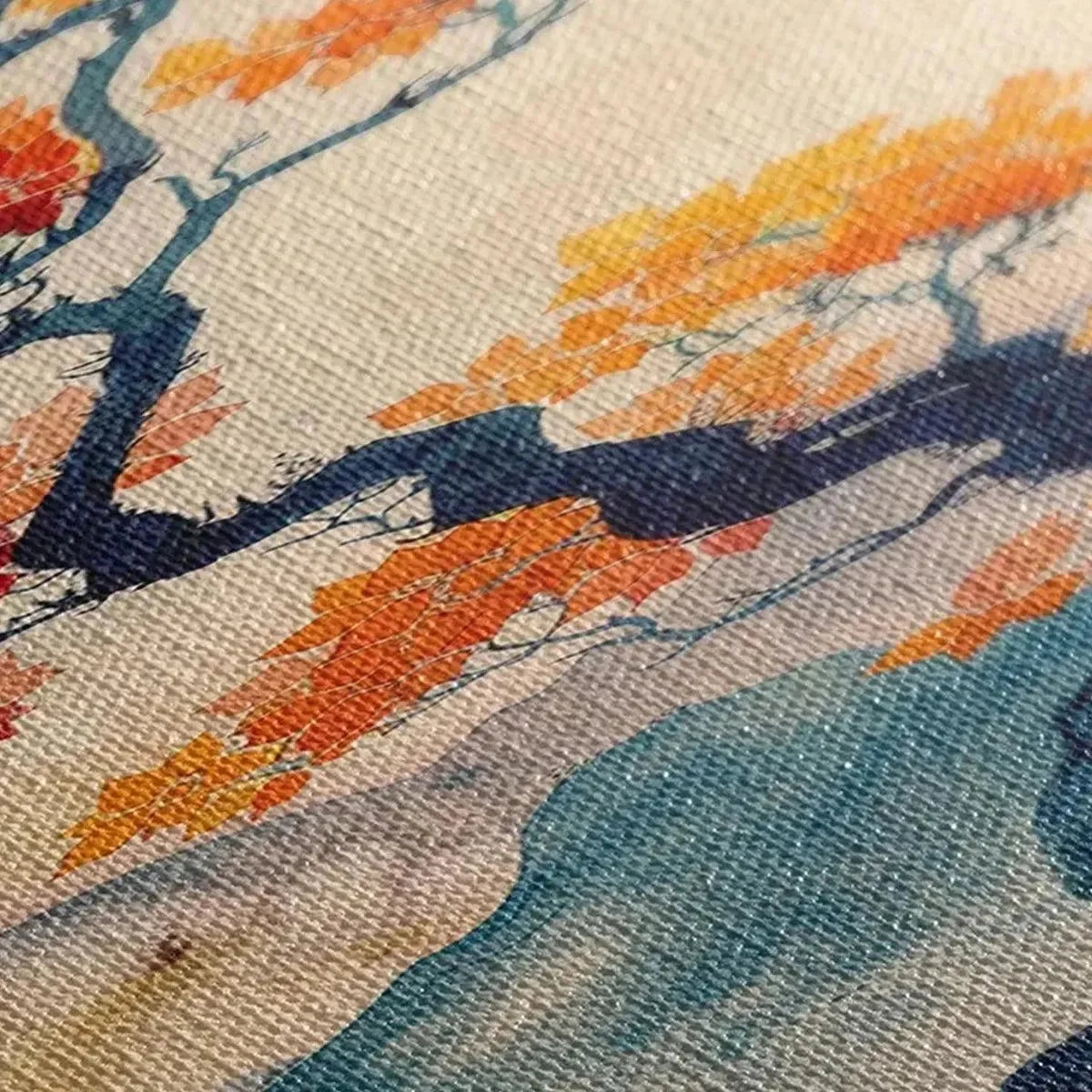 CRIMSON AUTUMN BONSAI: Tree Painting, Vertical Wall Art, Asian Decor | rectangular format, hand-painted canvas edge