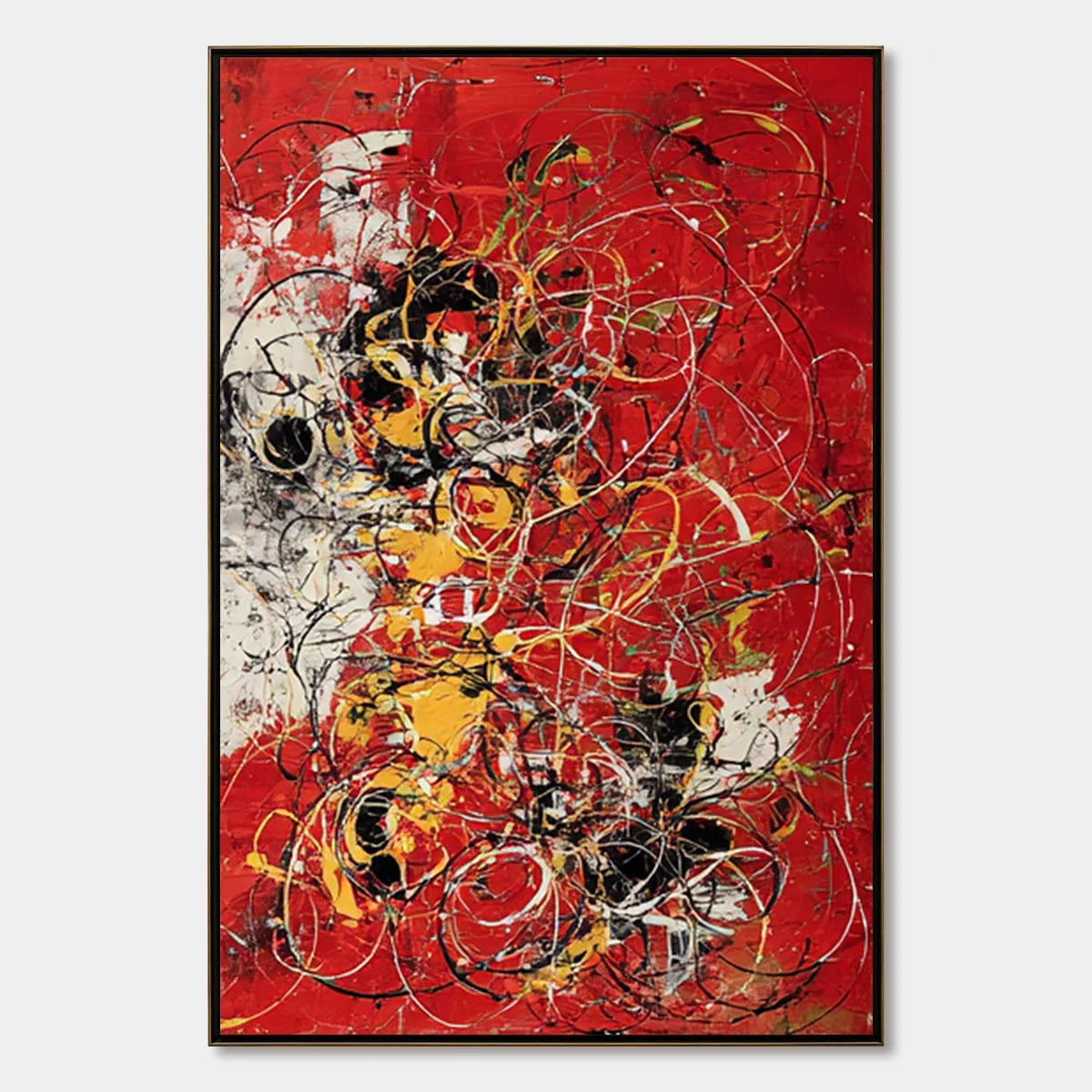 CRIMSON CHAOS: Large Vertical Red and Black Abstract Action Painting | hanging in CRIMSON CHAOS: Large Vertical Red and Black Abstract Action Painting featuring layered textured brushwork in refine...