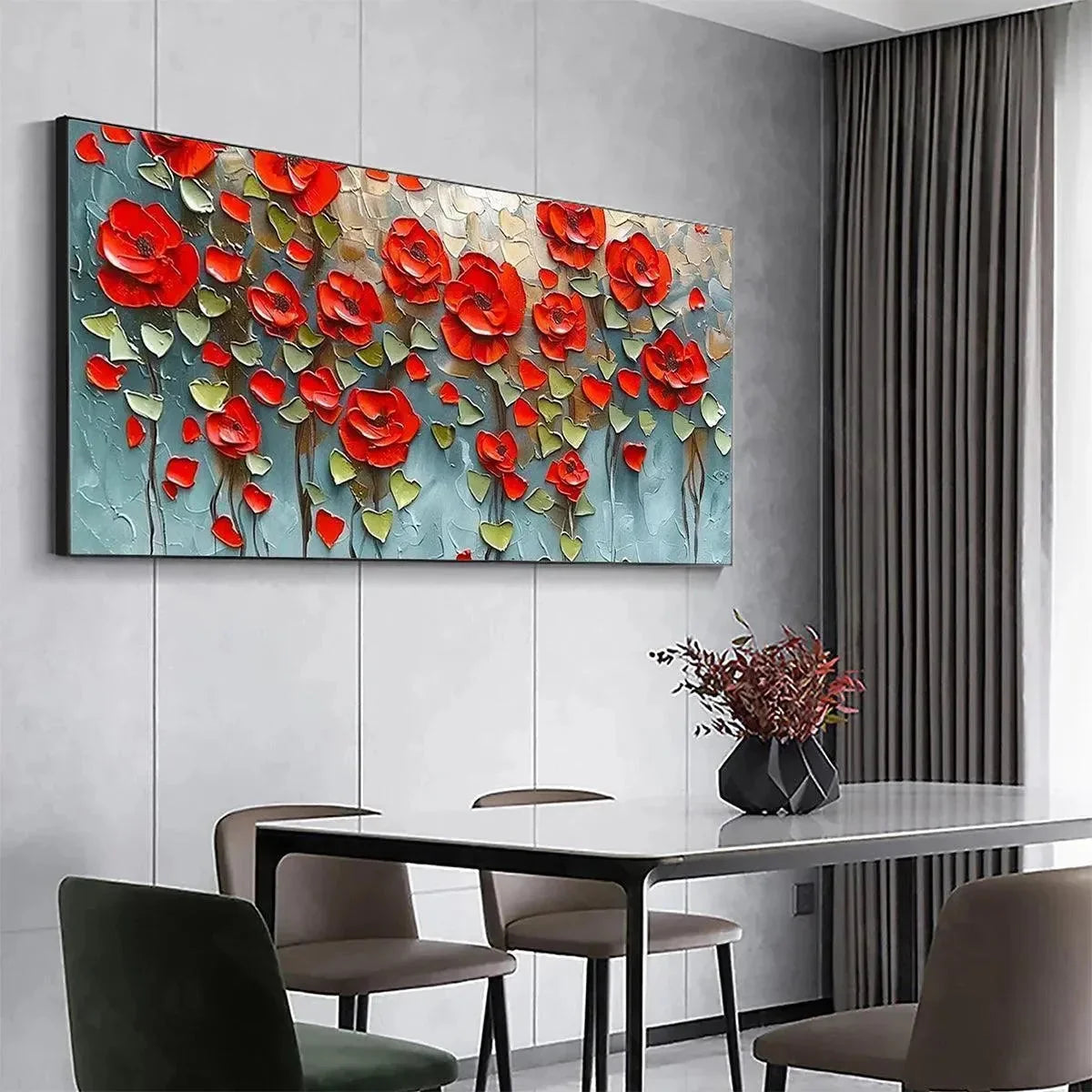 CRIMSON FIELD: Textured Impasto Red Poppy Field Painting | rolled canvas, ready for custom framing