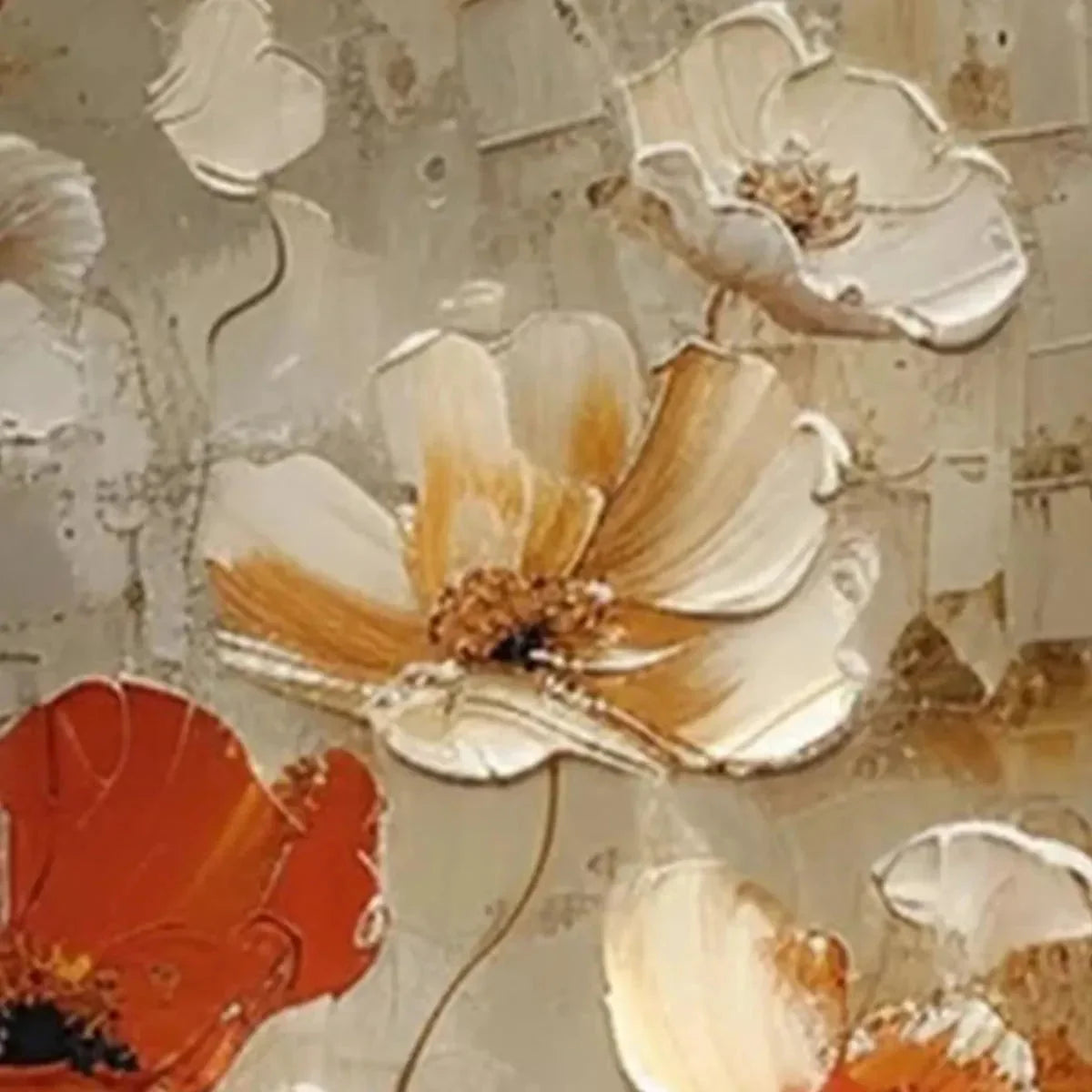 CRIMSON FIELDS: Textured Poppy Painting, Red and White Floral Wall Art, Square Canvas, Romantic Decor | rectangular format, hand-painted canvas edge