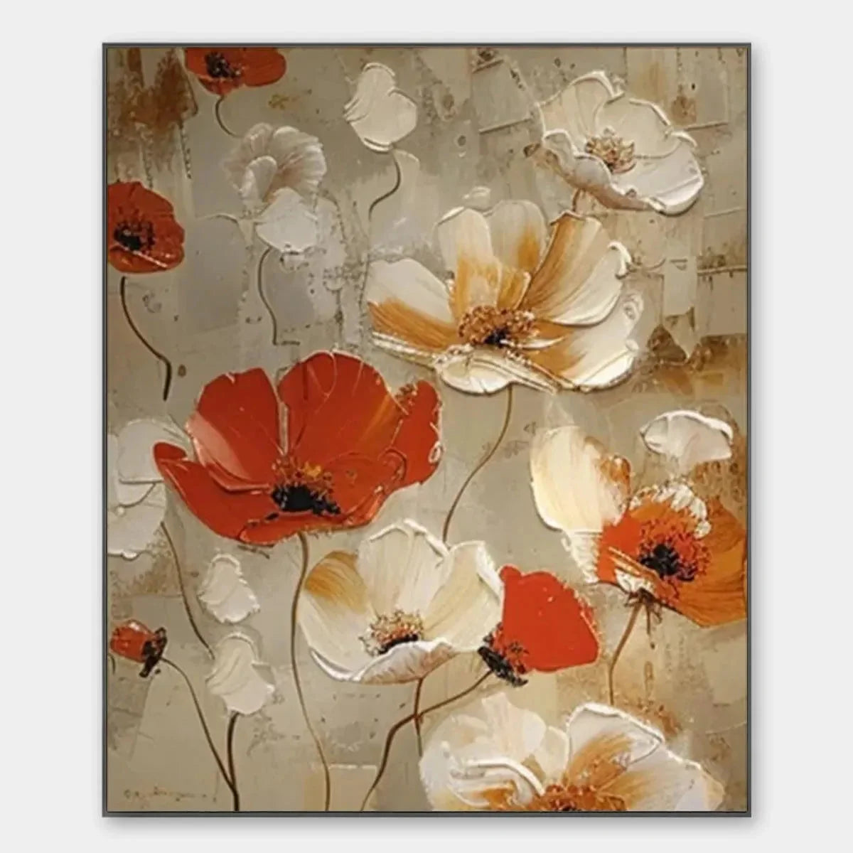 CRIMSON FIELDS: Textured Poppy Painting, Red and White Floral Wall Art, Square Canvas, Romantic Decor | hanging in CRIMSON FIELDS: Textured Poppy Painting, Red and White Floral Wall Art, Square Can...