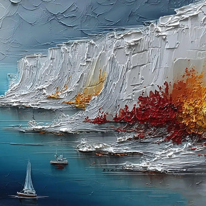 CRIMSON FJORD: Heavily Textured Palette Knife Coastal Landscape Painting | rolled canvas, ready for custom framing
