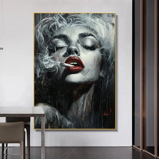 CRIMSON MUSE: Vertical Portrait Oil Painting on Canvas