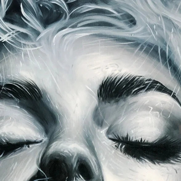 CRIMSON MUSE: Vertical Portrait Oil Painting on Canvas | rectangular format, hand-painted canvas edge