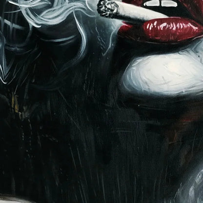 CRIMSON MUSE: Vertical Portrait Oil Painting on Canvas | rolled canvas, ready for custom framing