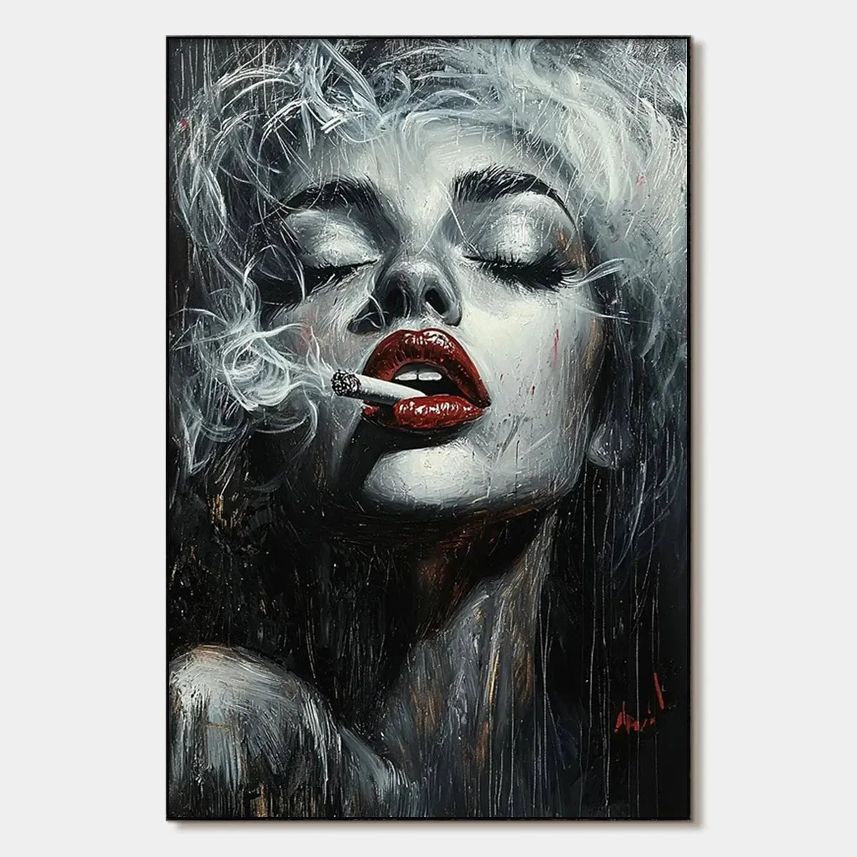 CRIMSON MUSE: Vertical Portrait Oil Painting on Canvas | hanging in CRIMSON MUSE: Vertical Portrait Oil Painting on Canvas featuring layered textured brushwork in refined tones; figurative composit...