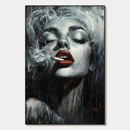 CRIMSON MUSE: Vertical Portrait Oil Painting on Canvas | hanging in CRIMSON MUSE: Vertical Portrait Oil Painting on Canvas featuring layered textured brushwork in refined tones; figurative composit...
