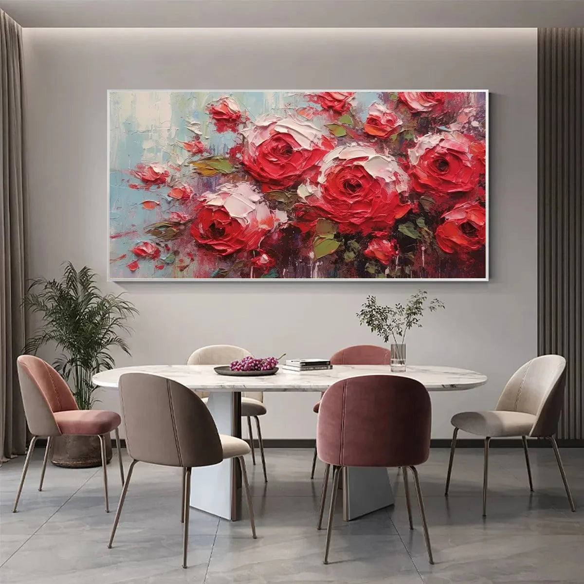 CRIMSON RHAPSODY: Impasto Red Rose Painting | Abstract closeup, raised brushwork detail