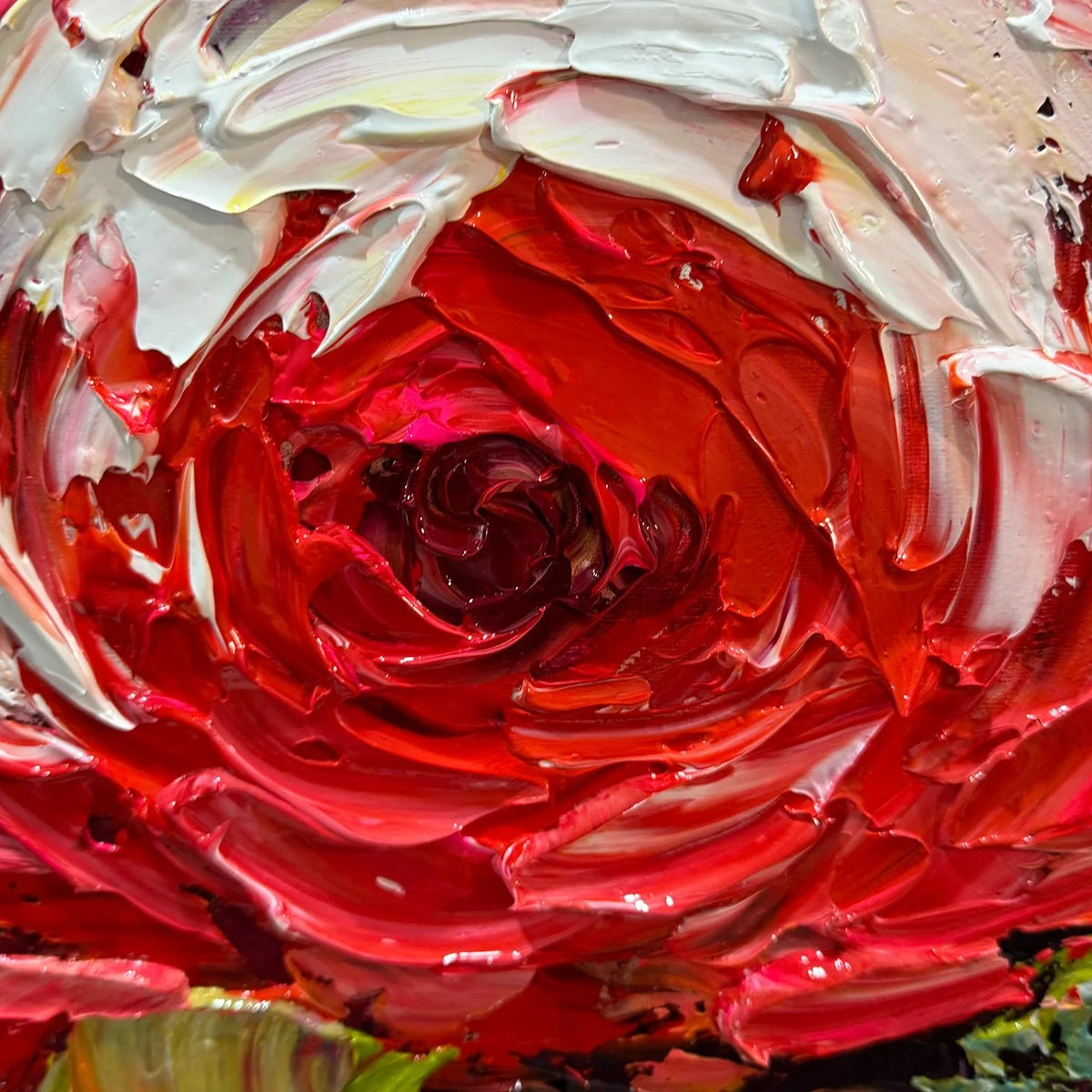 CRIMSON RHAPSODY: Impasto Red Rose Painting | rolled canvas, ready for custom framing