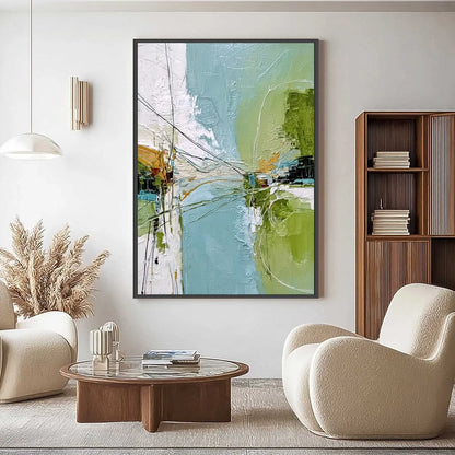 CROSSING PATHS: Large Textured Vertical Abstract Wall Art | Abstract closeup, raised brushwork detail