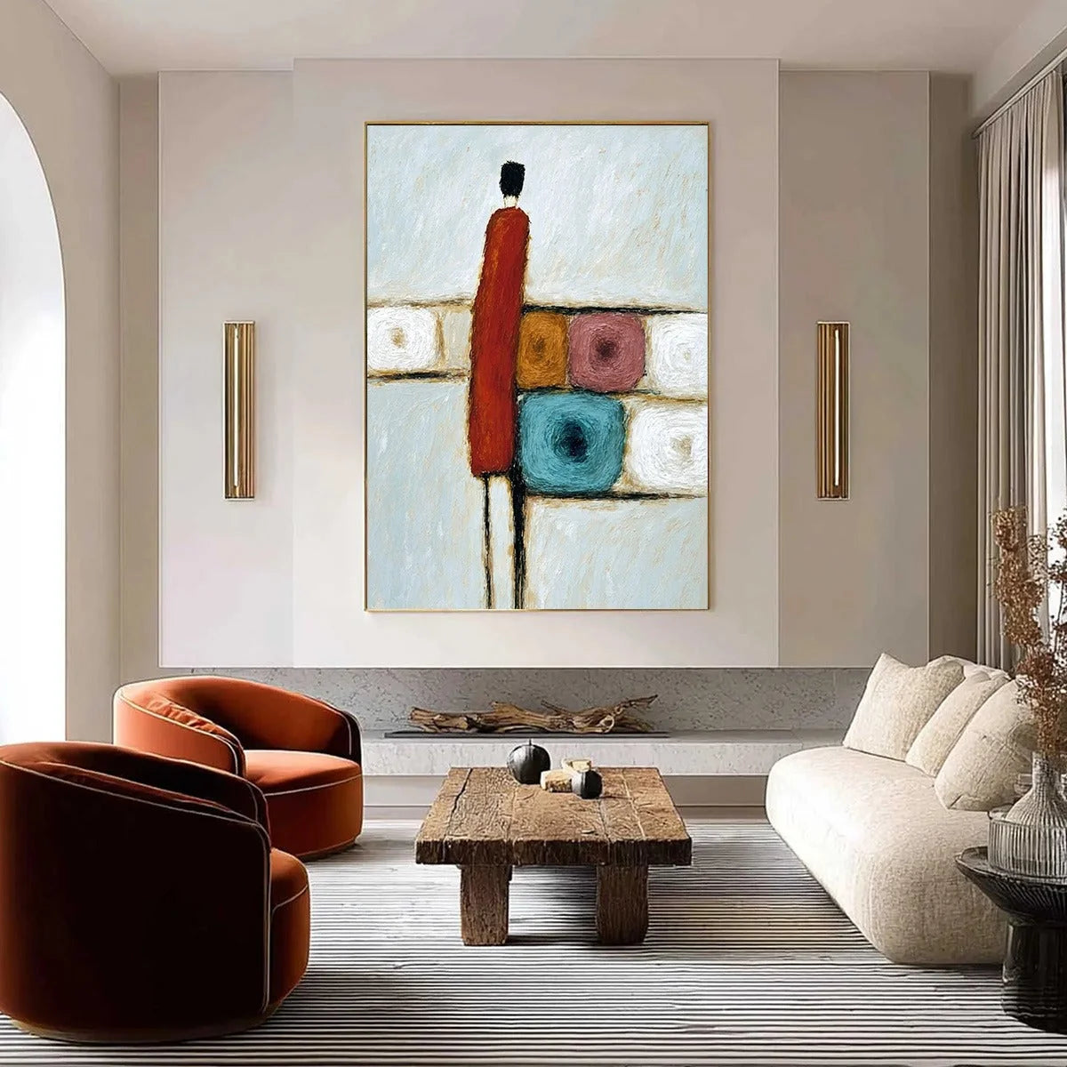 CROSSROADS: Modern Figurative Abstract Oil Painting | gold frame stretched on neutral wall