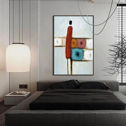 CROSSROADS: Modern Figurative Abstract Oil Painting | black frame version on white wall