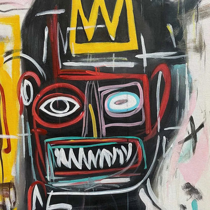 CROWNED FIGURES: Graffiti-Style Portrait Oil Painting | rectangular format, hand-painted canvas edge