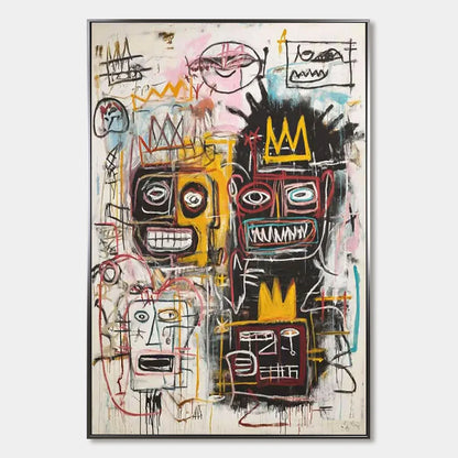 CROWNED FIGURES: Graffiti-Style Portrait Oil Painting | hanging in CROWNED FIGURES: Graffiti-Style Portrait Oil Painting featuring layered textured brushwork in refined tones; figurative compositio...