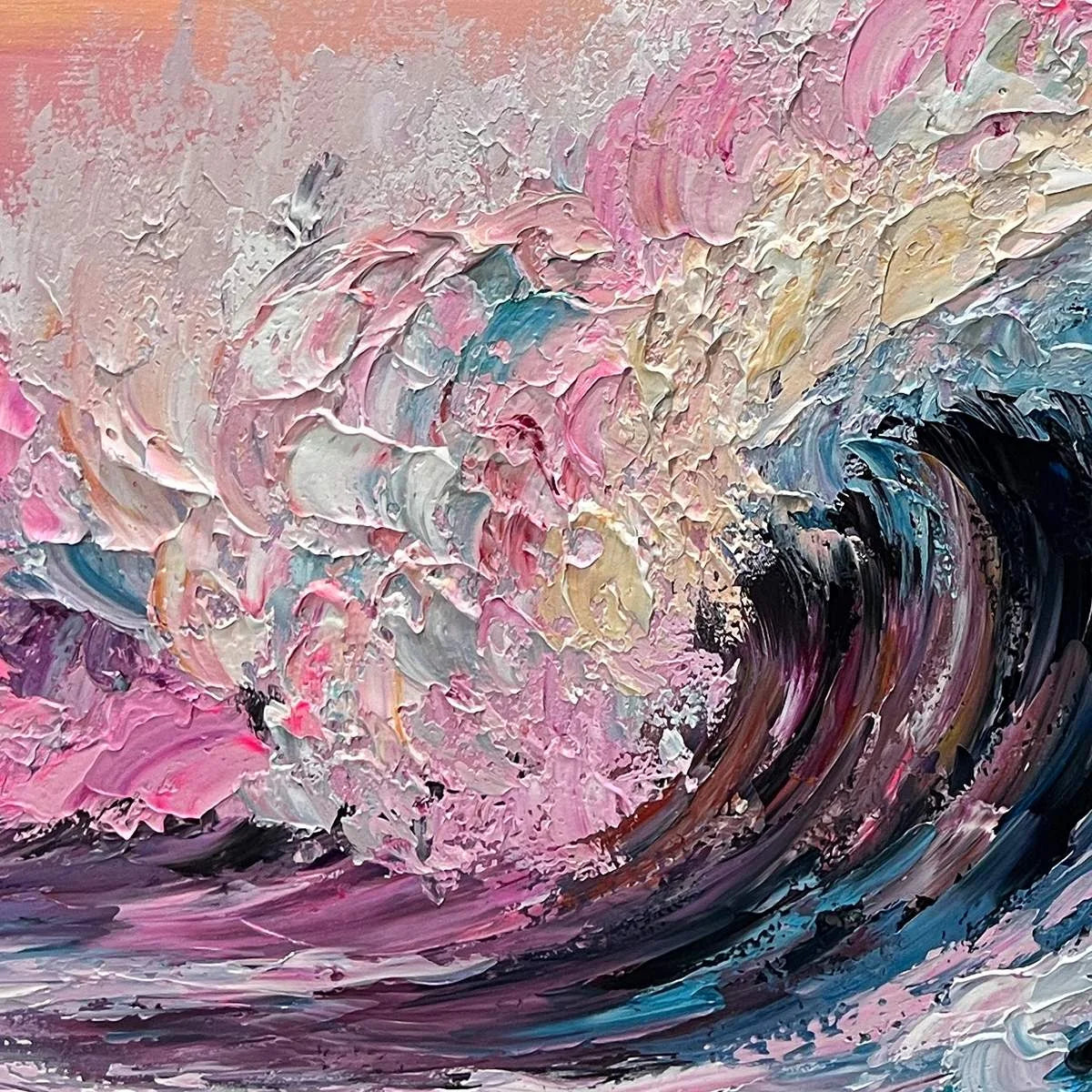 CRYSTAL CREST: Textured Impasto Ocean Wave Oil Painting | rectangular format, hand-painted canvas edge