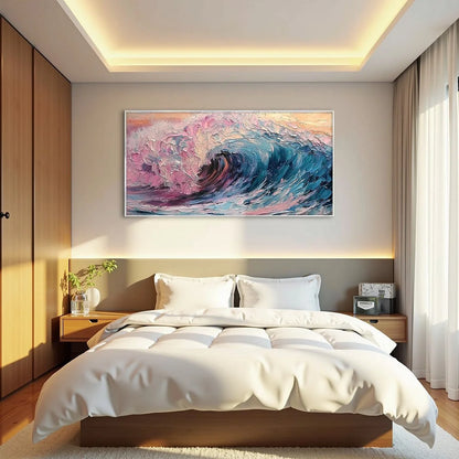 CRYSTAL CREST: Textured Impasto Ocean Wave Oil Painting | Abstract mood, soft natural light studio shot
