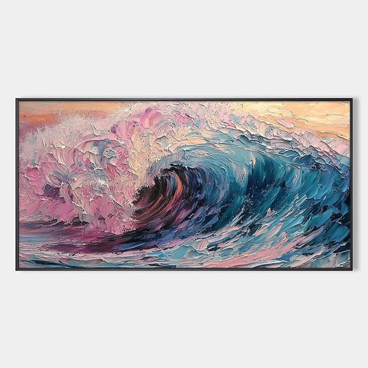 CRYSTAL CREST: Textured Impasto Ocean Wave Oil Painting | hanging in CRYSTAL CREST: Textured Impasto Ocean Wave Oil Painting featuring layered textured brushwork in refined tones; abstract composit...