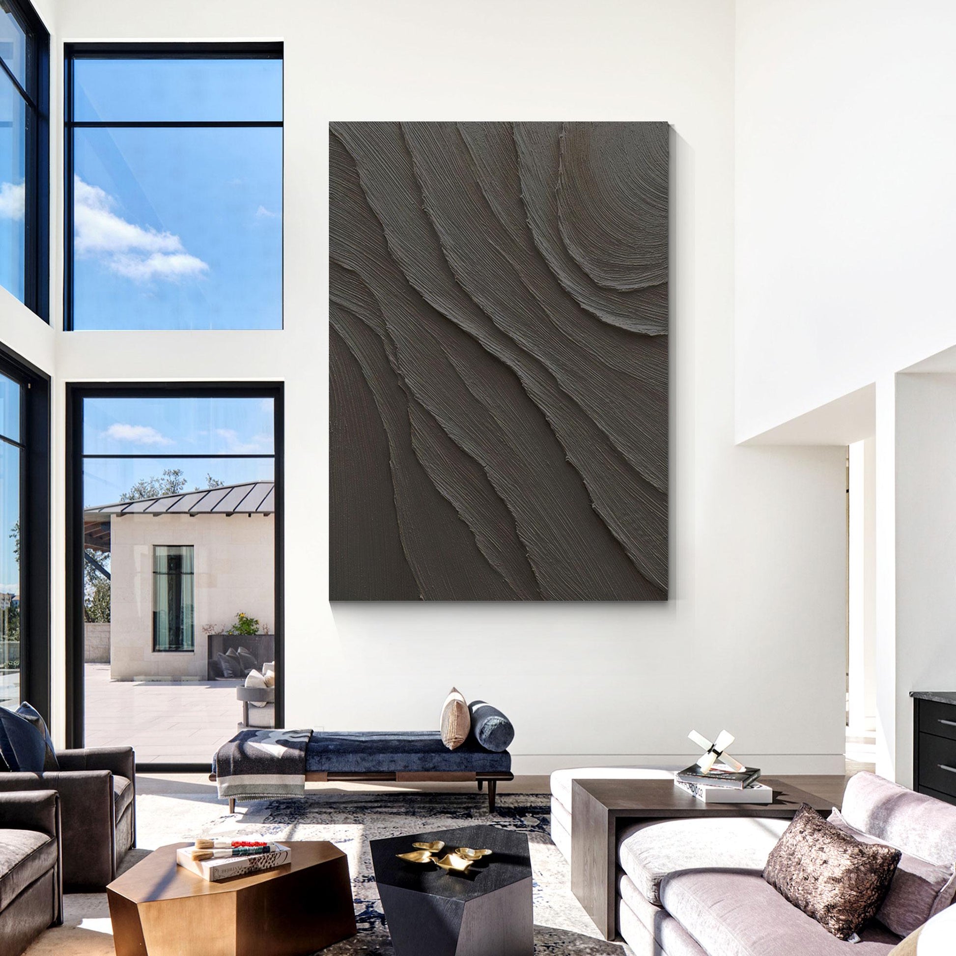 Dark Abstract Wall Art Black Textured Canvas Modern Minimalist Wabi Sabi Wall De #2