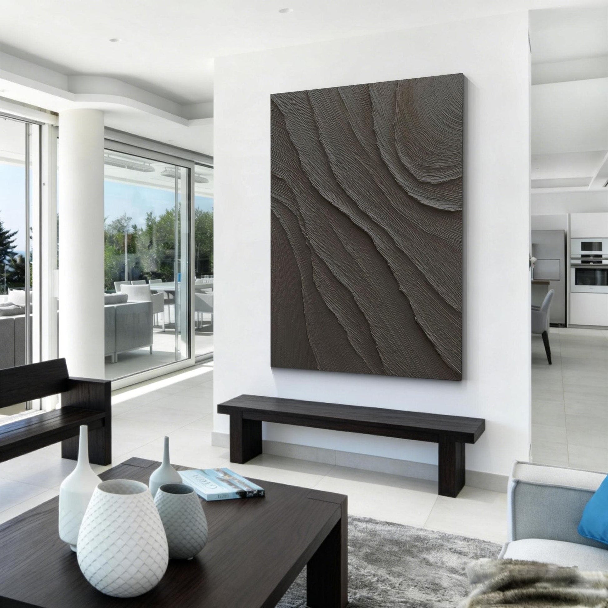 Dark Abstract Wall Art Black Textured Canvas Modern Minimalist Wabi Sabi Wall De #3