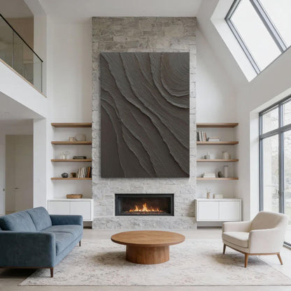 Dark Abstract Wall Art Black Textured Canvas Modern Minimalist Wabi Sabi Wall De #4