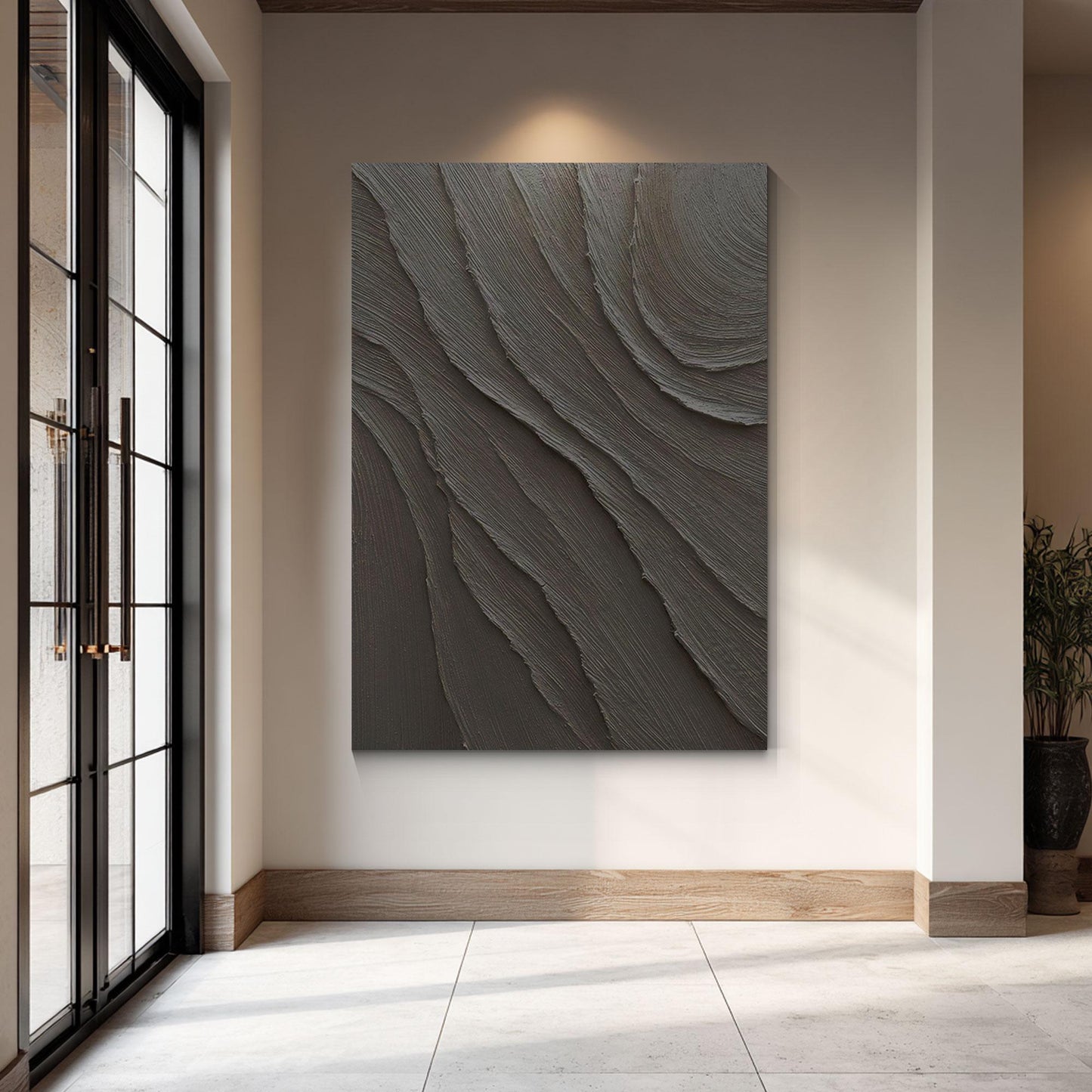 Dark Abstract Wall Art Black Textured Canvas Modern Minimalist Wabi Sabi Wall De #5