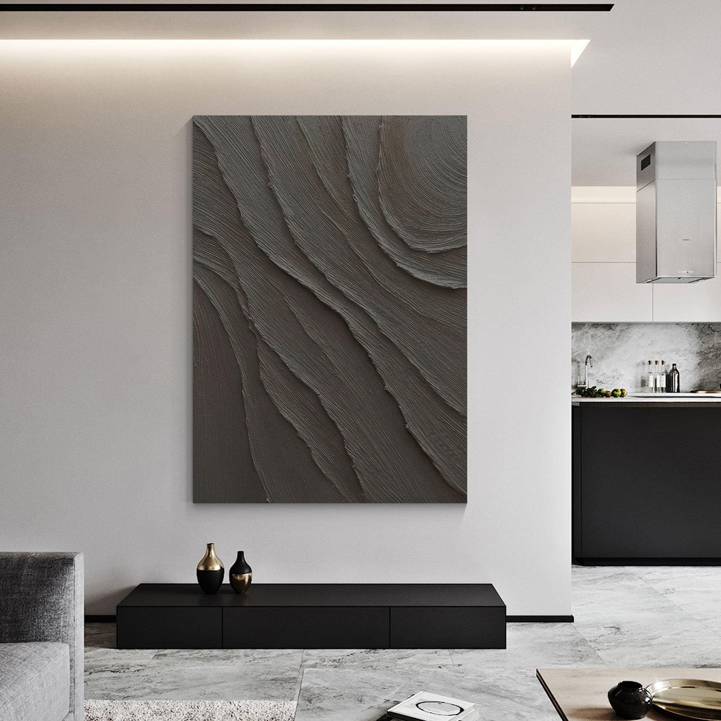 Dark Abstract Wall Art Black Textured Canvas Modern Minimalist Wabi Sabi Wall De #1