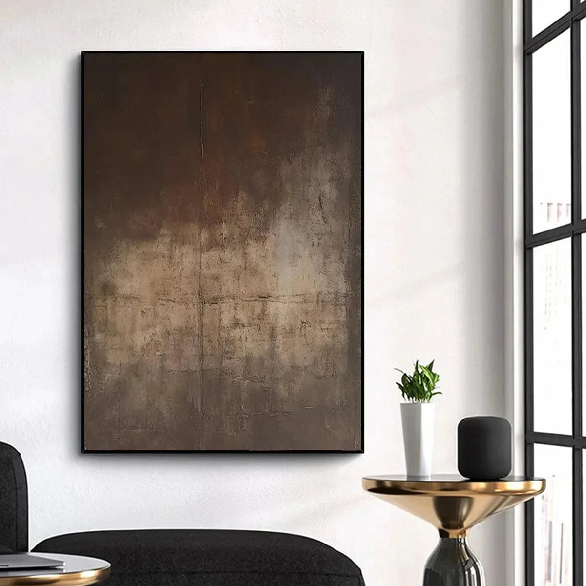 DARK BROWN TEXTURED ABSTRACT: Minimalist Textured Painting | Minimalist closeup, raised brushwork detail