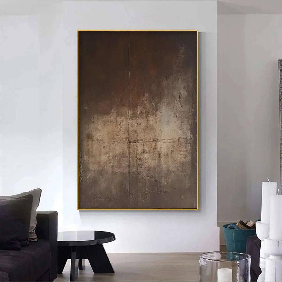 DARK BROWN TEXTURED ABSTRACT: Minimalist Textured Painting | rolled canvas, ready for custom framing