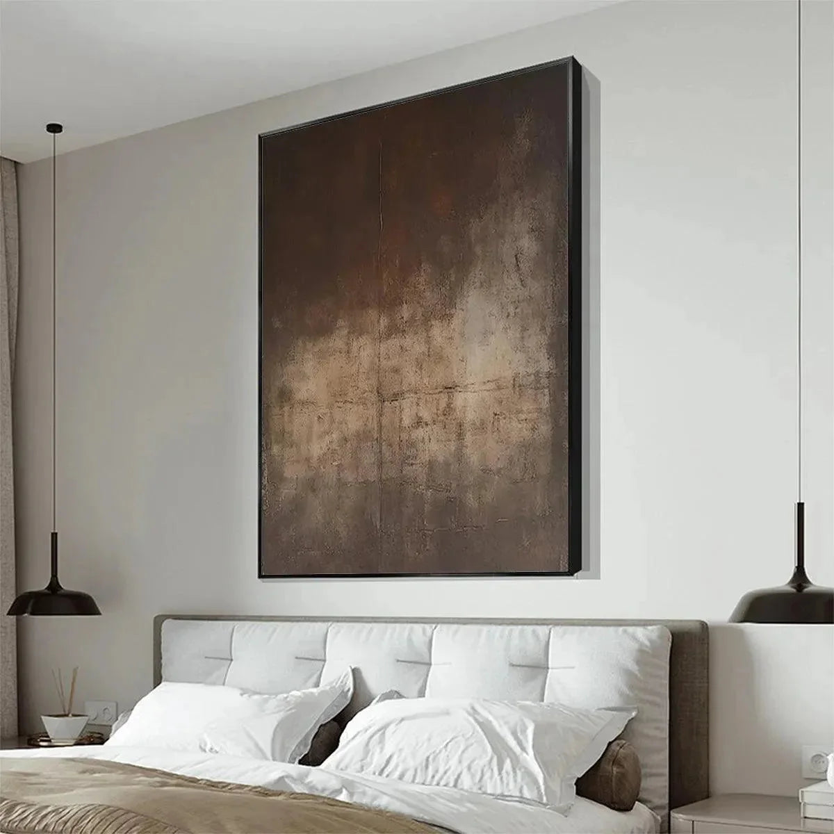 DARK BROWN TEXTURED ABSTRACT: Minimalist Textured Painting | Minimalist mood, soft natural light studio shot