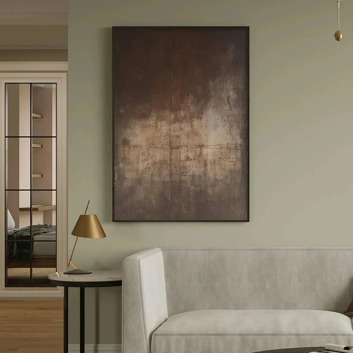 DARK BROWN TEXTURED ABSTRACT: Minimalist Textured Painting | beige palette, original Hand-painted on premium stretched canvas using artist-grade oils; rich layered surface combines smooth gradients...