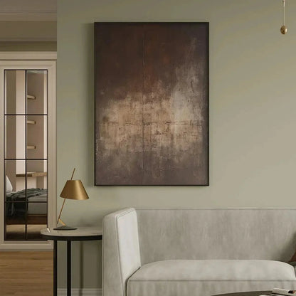 DARK BROWN TEXTURED ABSTRACT: Minimalist Textured Painting | beige palette, original Hand-painted on premium stretched canvas using artist-grade oils; rich layered surface combines smooth gradients...