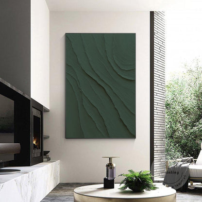 Dark Green 3D Texture Ocean Waves Painting - Extra Large Minimalist Wall Art #2