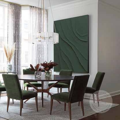 Dark Green 3D Texture Ocean Waves Painting - Extra Large Minimalist Wall Art #3