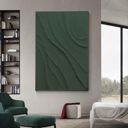Dark Green 3D Texture Ocean Waves Painting - Extra Large Minimalist Wall Art #5