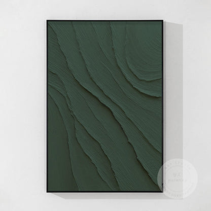 Dark Green 3D Texture Ocean Waves Painting - Extra Large Minimalist Wall Art #7